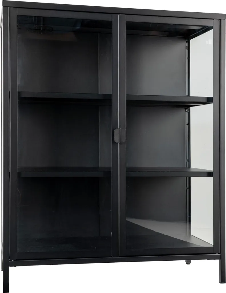 Vitrine de rangement Brisbane noire 101,5 cm avec étagères en verre