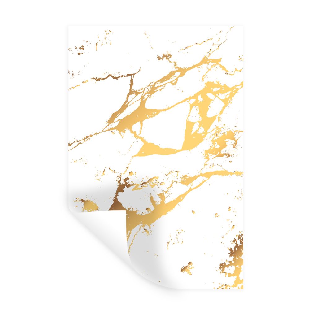 MuchoWow Wandtattoo Wandsticker Wandaufkleber Marmor - Weiß - Gold - Luxus 40x60 cm Selbstklebend und Repositionierbar - Wierderverwendbar - Sel...