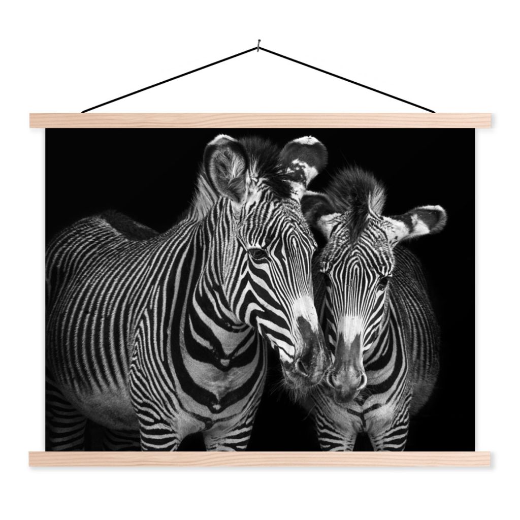MuchoWow Textilposter Tierprofil Zebras in Schwarz und Weiß 40x30 cm mit holzfarbenen Rahmen - Bilder