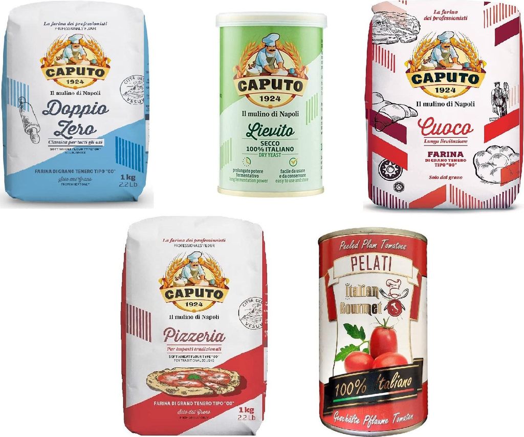Farina Molino Caputo Doppio zero Classica Cuoco Pizzeria Pizza Napoli (3x 1kg) + Caputo Lievito Secco + Italian Gourmet Pomodori 100% italienisch P...