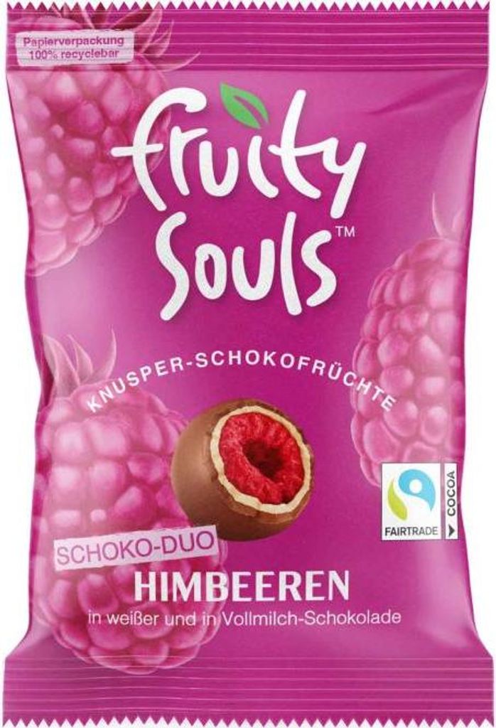 FruitySouls Knusper-Schokofrüchte Himbeeren Schoko-Duo 80g Produktbild 