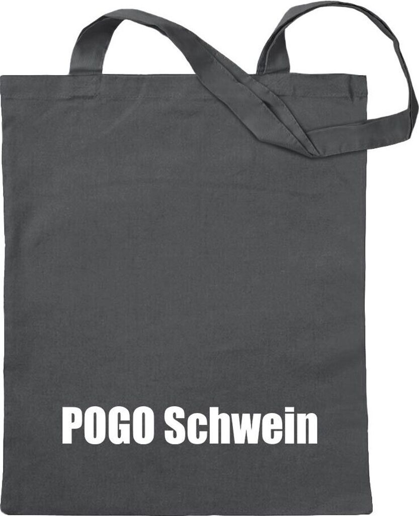 Kiwistar - Baumwolltasche - stahlgrau - Pogo Schwein - Tragetasche Stoffbeutel Umhängetasche Langer Henkel