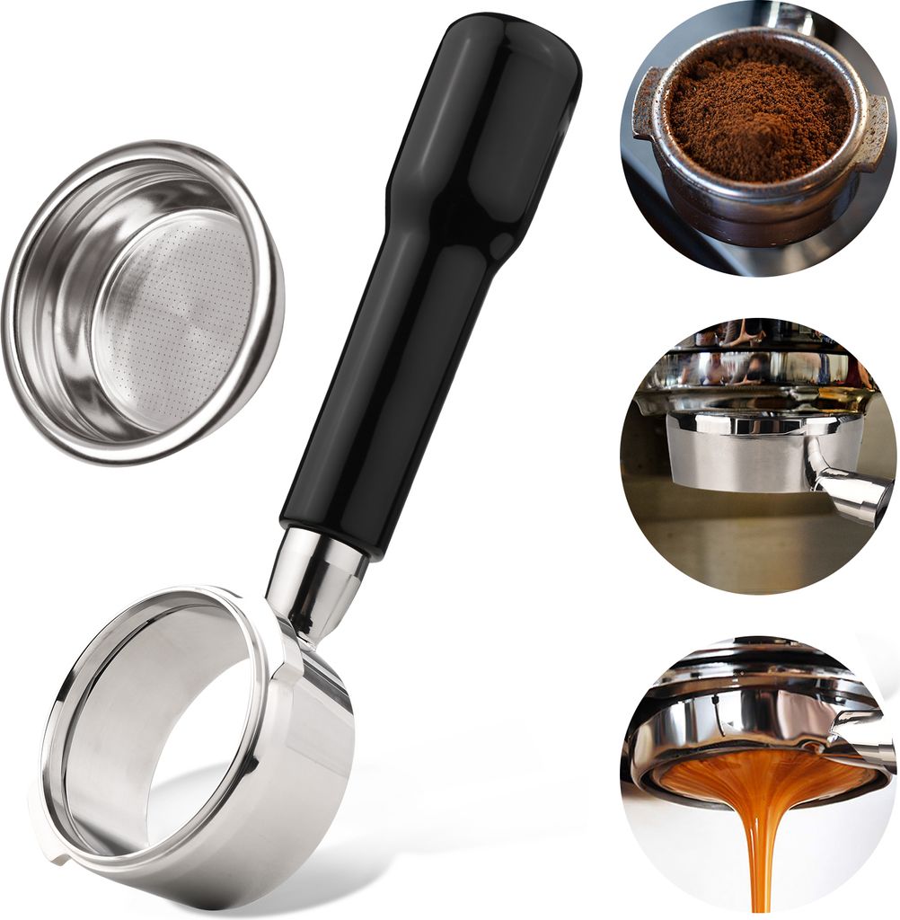 58 mm 2 Ohren, Edelstahl, bodenloser, nackter Siebtraeger, Kunststoff, Kaffeegriff, Tasse, Filterkorb fuer GAGGIA CLASSIC EVOLUTION ESPRESSO BABY C...