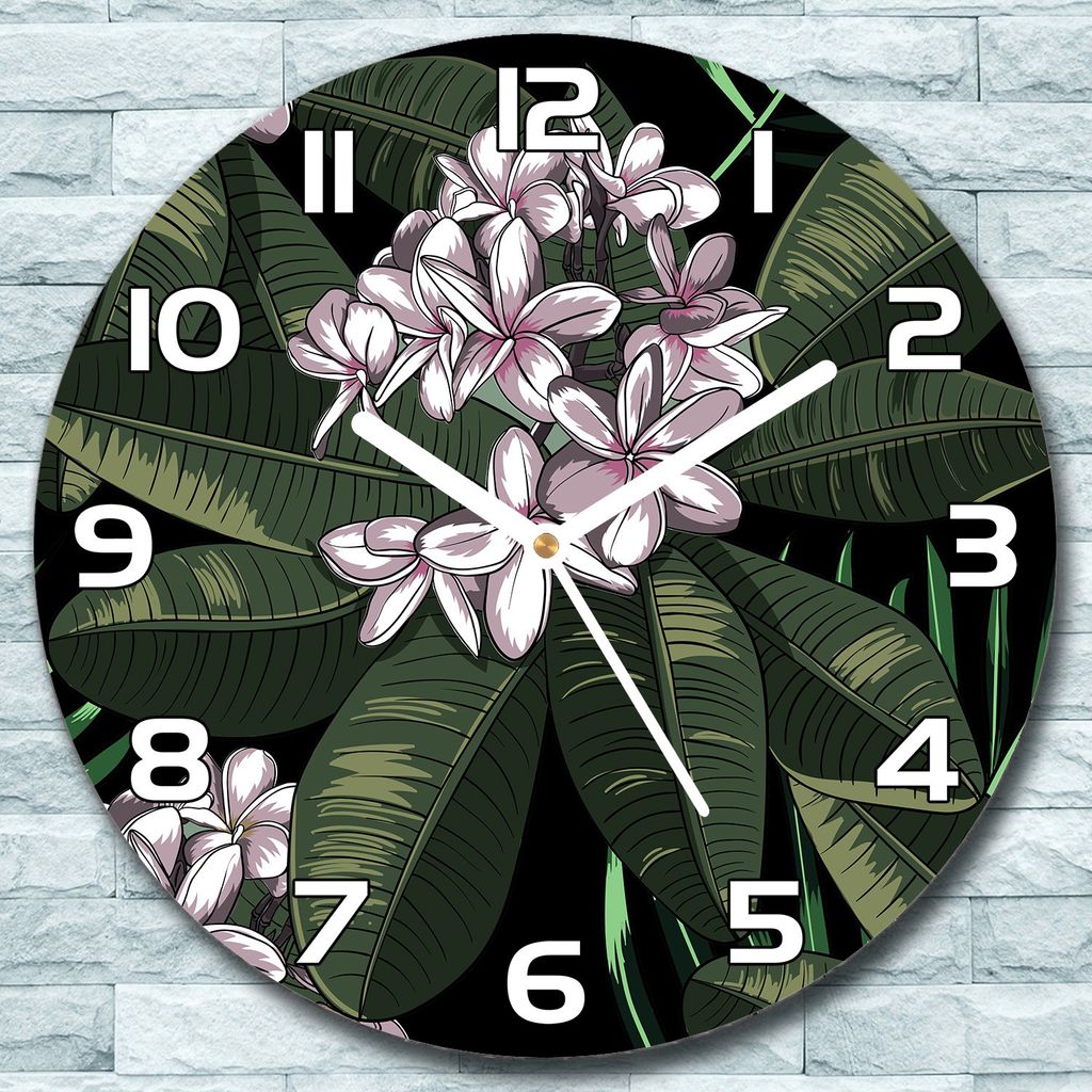 Wanduhr aus Glas Rund fi 30 Dunkle Blumen Quarz Deko Schlafzimmer Büro