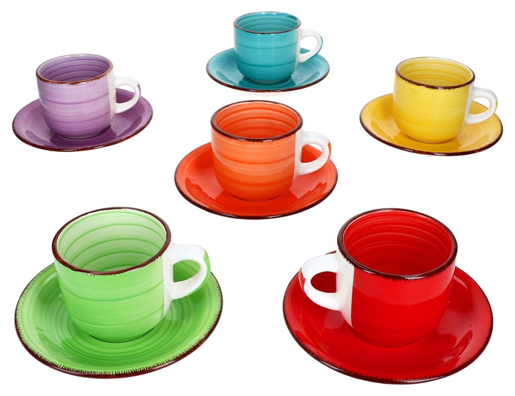 zestaw 6 kolorowych filiżanek do cappuccino + spodki 200ml Zdjęcie produktu 