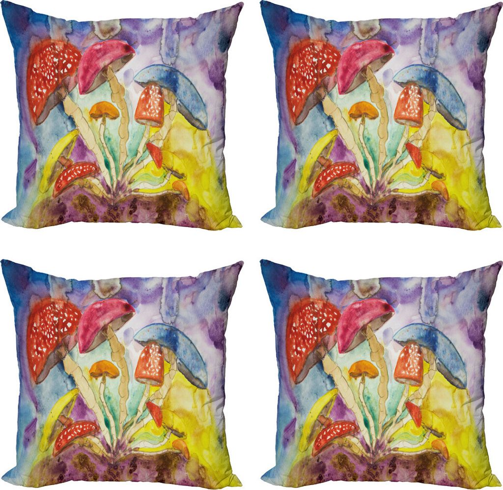 ABAKUHAUS Psychedelisch Kissenbezug Set (4 Stück), Aquarell Wald, Moderner Doppelseitiger Digitaldruck, 40 cm x 40 cm, Mehrfarbig