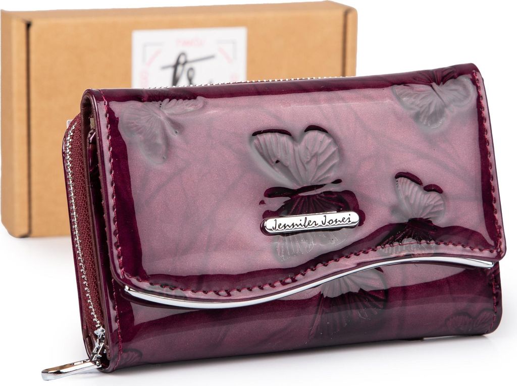 Jennifer Jones Große Damen-Geldbörse aus lackiertem Echtleder Schmetterlingsmotiv Lila
