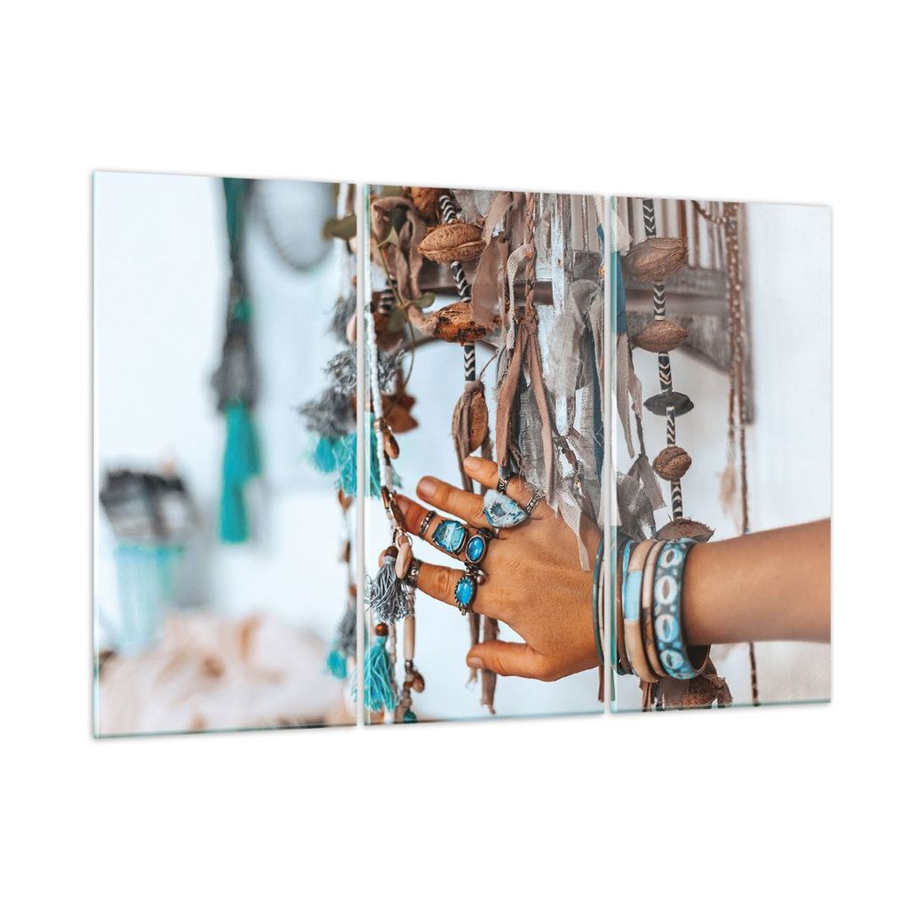 Bilder auf glas - 3 Teile - Hand Schmuck ethnisch - 165x110cm - Glasbilder - Wandbilder - Bilder - zum Aufhängen bereit - Wanddekoration aus Glas ...