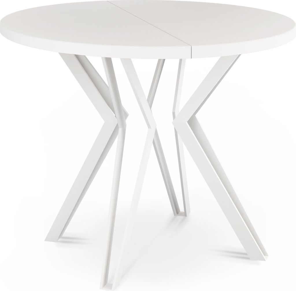 Runder Tisch für das Esszimmer - 100 oder 120 cm Durchmesser - Ausziehbarer Tisch mit Pulverbeschichteten Weißen Metallbeinen - Industriestil - 1...