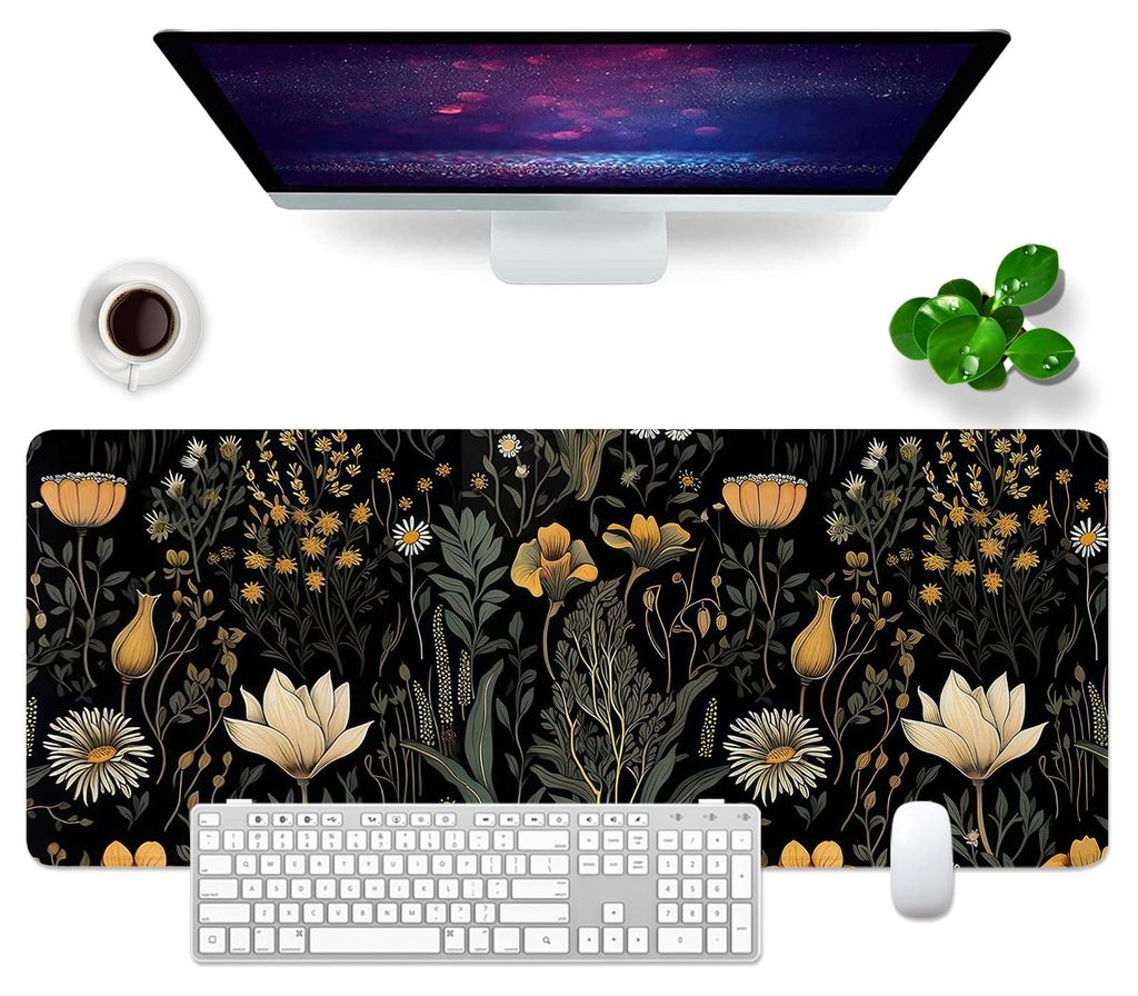 Großes Schreibtisch-/Mauspad mit Blumenmuster 80x30 cm, Gaming-Mauspad, PC-Mauspad, professionelles Gamer-Mauspad, Schreibtischzubehör, Bürodeko...