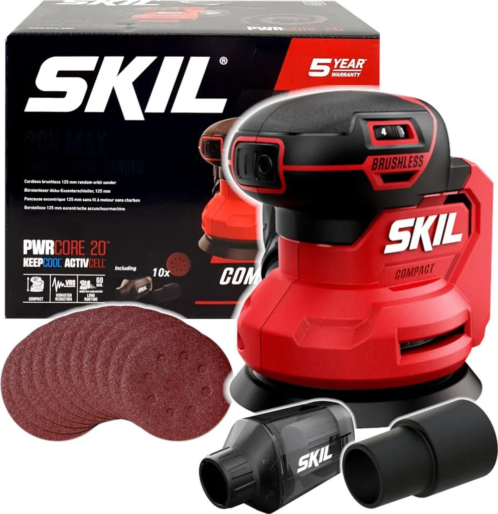 Ponceuse orbitale Skil 20V Max 3751 CA avec plateau 125 mm et sac à poussière