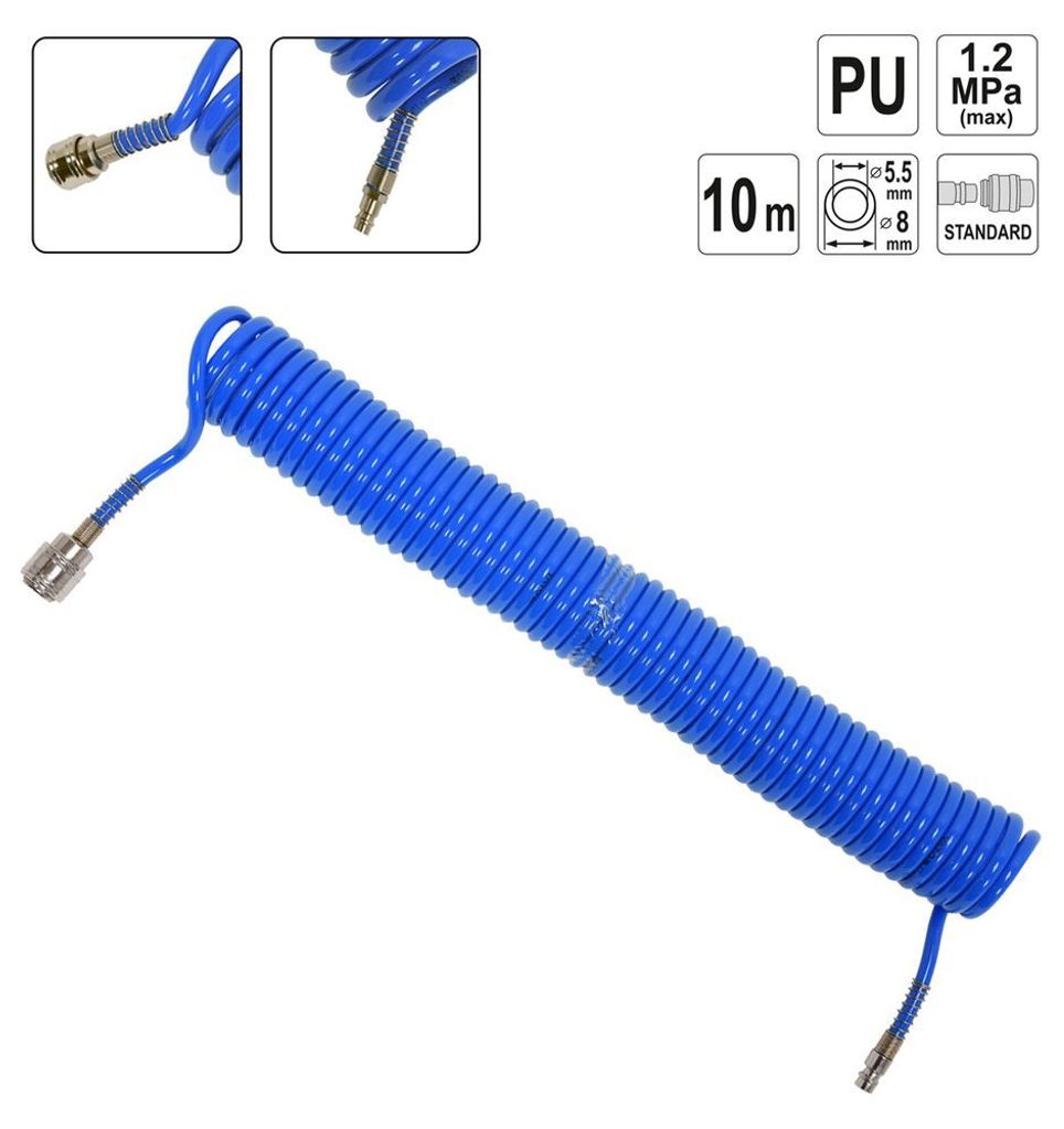 Druckluft Spiralschlauch Pressluftschlauch Polyurethan Polyurethanmit 1/4' Schnellkupplung 5m bis 15m innenØ: 5,5mm bis Ø8mm, Abmessung:10m innen...