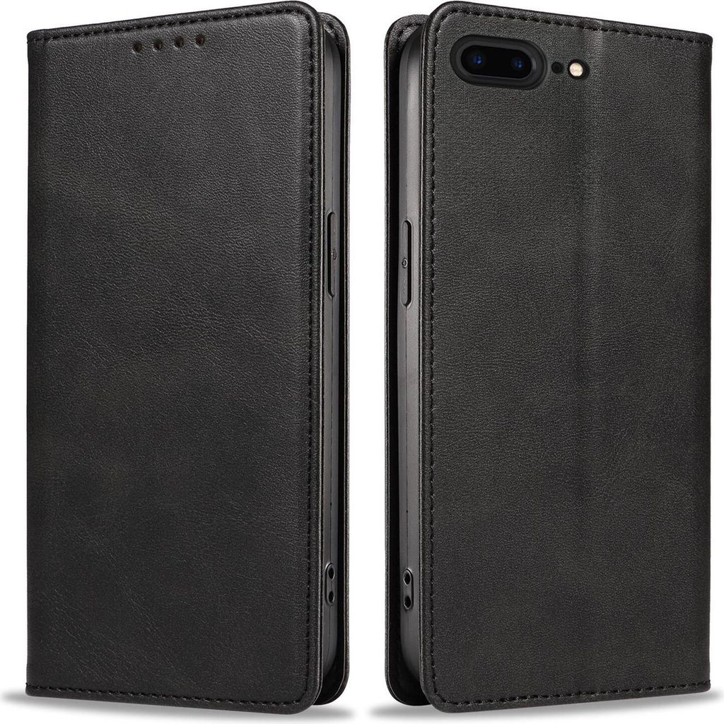 Handyhülle für Apple iPhone 7 Plus / 8 Plus Kunstleder Flip Cover Hülle Handytasche Case Kartenfach Farbe: Schwarz