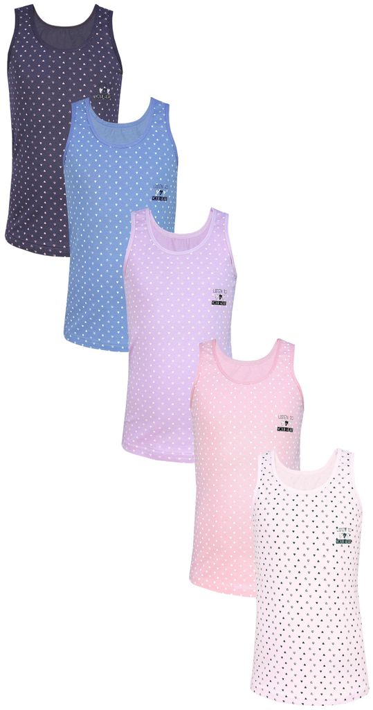 TupTam Mädchen Baumwolle Unterhemd 5er Pack Tank Top Ärmellos Kinder, Farbe: Herzen Blue Rosa Lila Ecru Violett, Größe: 158-164
