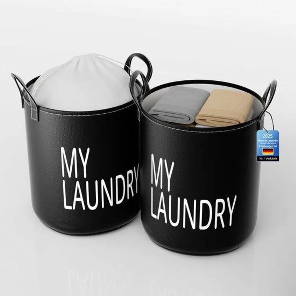 Panier à linge en toile noire - Lot de 2 pour organiser votre linge