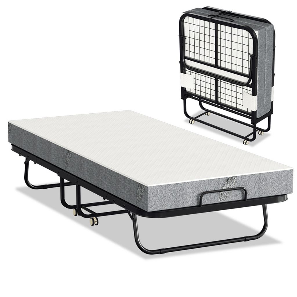 Jayseuw 90x200cm Gästebett klappbar mit Matratze bis 150kg, auf Rädern