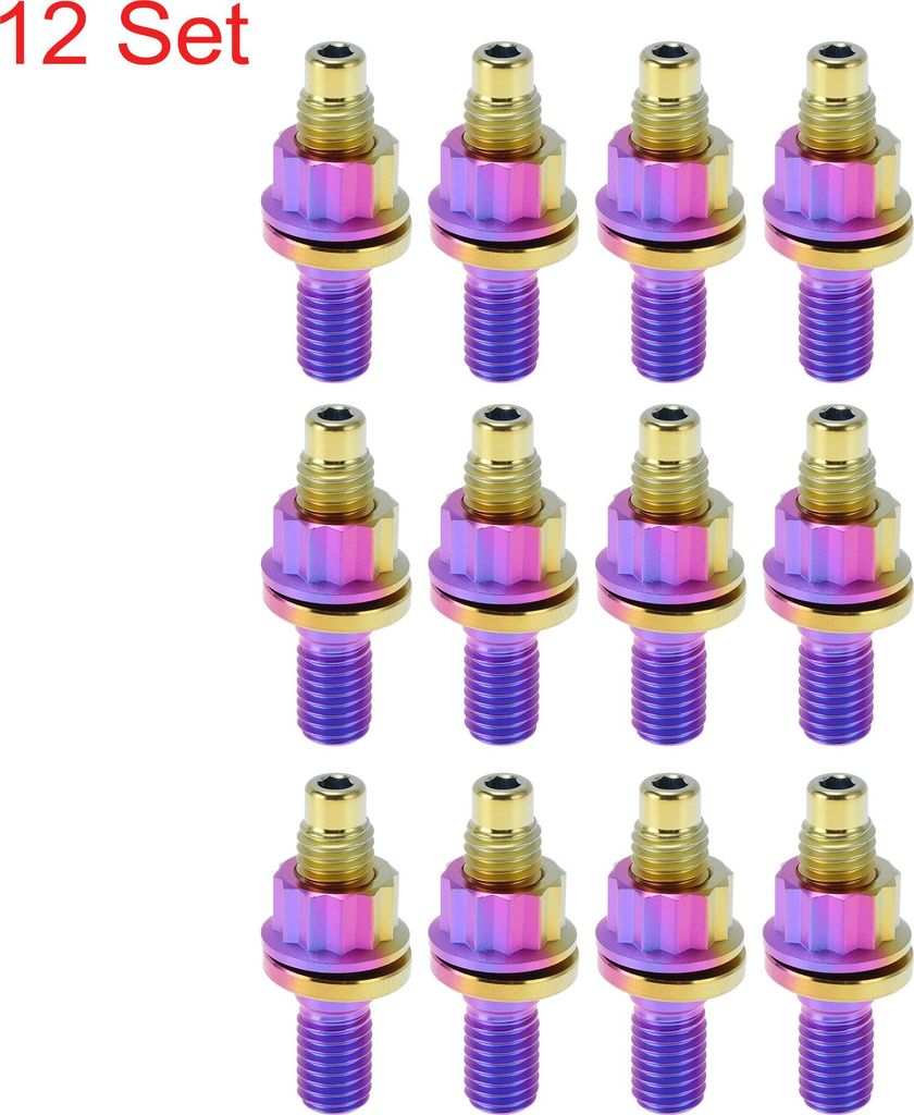 12 Set Titanlegierung Auspuffkrümmer Schraube M10x45mm Steigung 1.5 Auspuffkrümmer Bolzen Kit Schrauben Muttern Unterlegscheiben Bonbonfarben