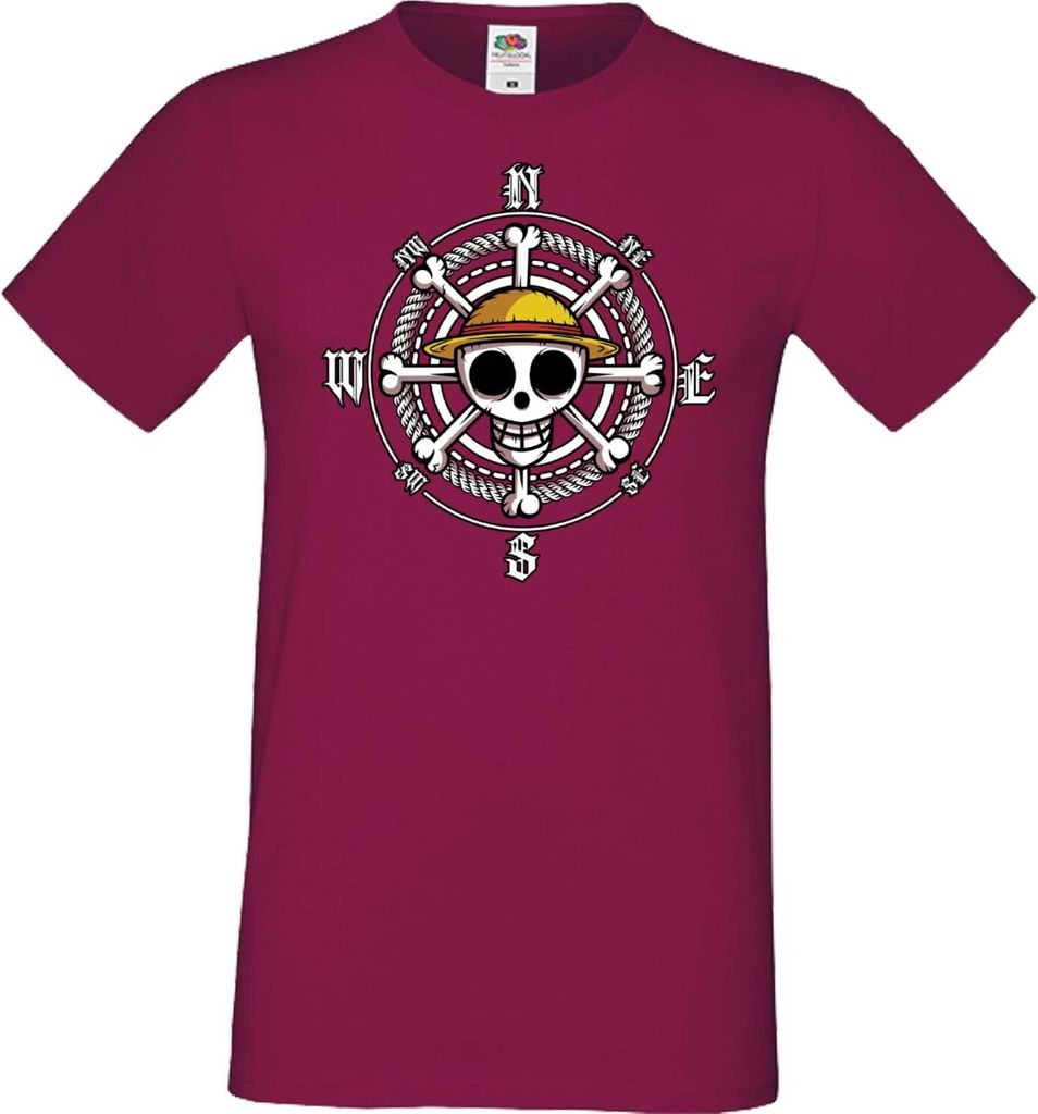Herren T-Shirt Anime Manga One Manga Piece Anime 10 Pirates, Man 2XL / Burgundy