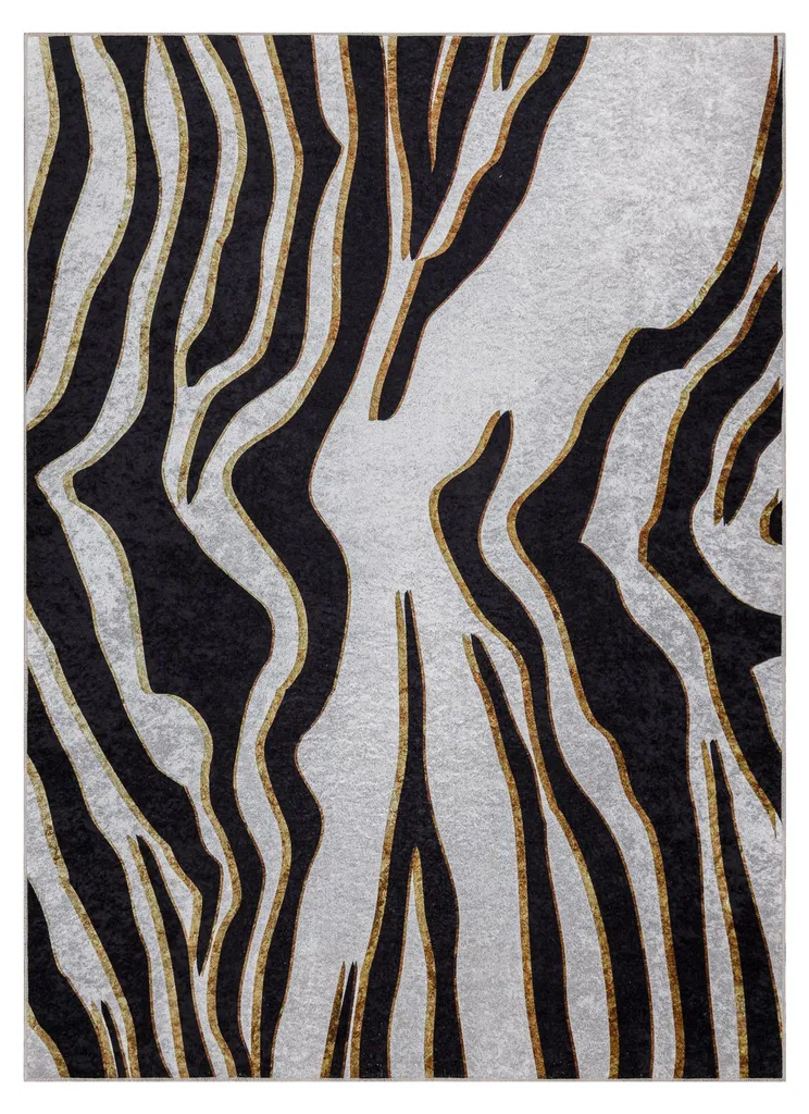 Tapis de salon lavable grand format motif zèbre beige et noir MIRO