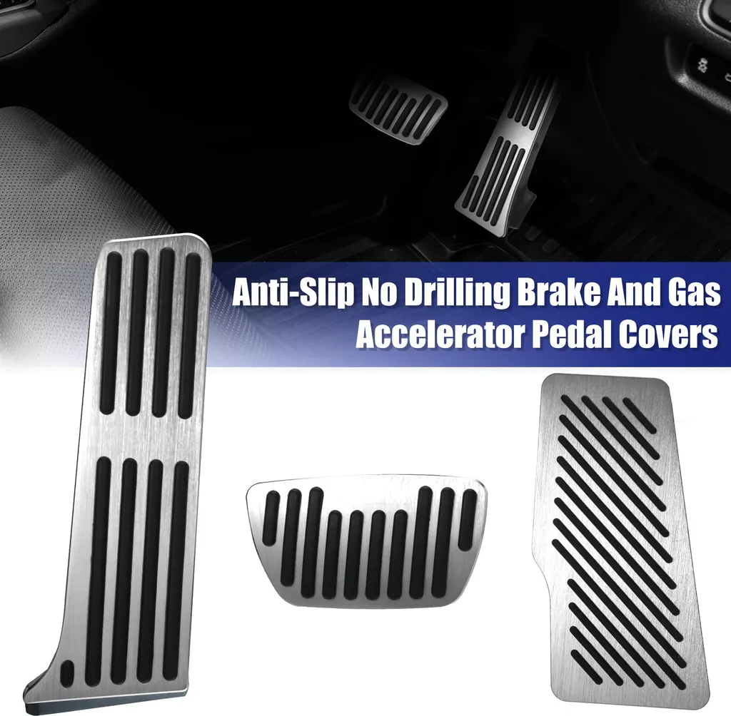 Pédale de Voiture Aluminium Argenté avec Revêtement Antidérapant - Set 3
