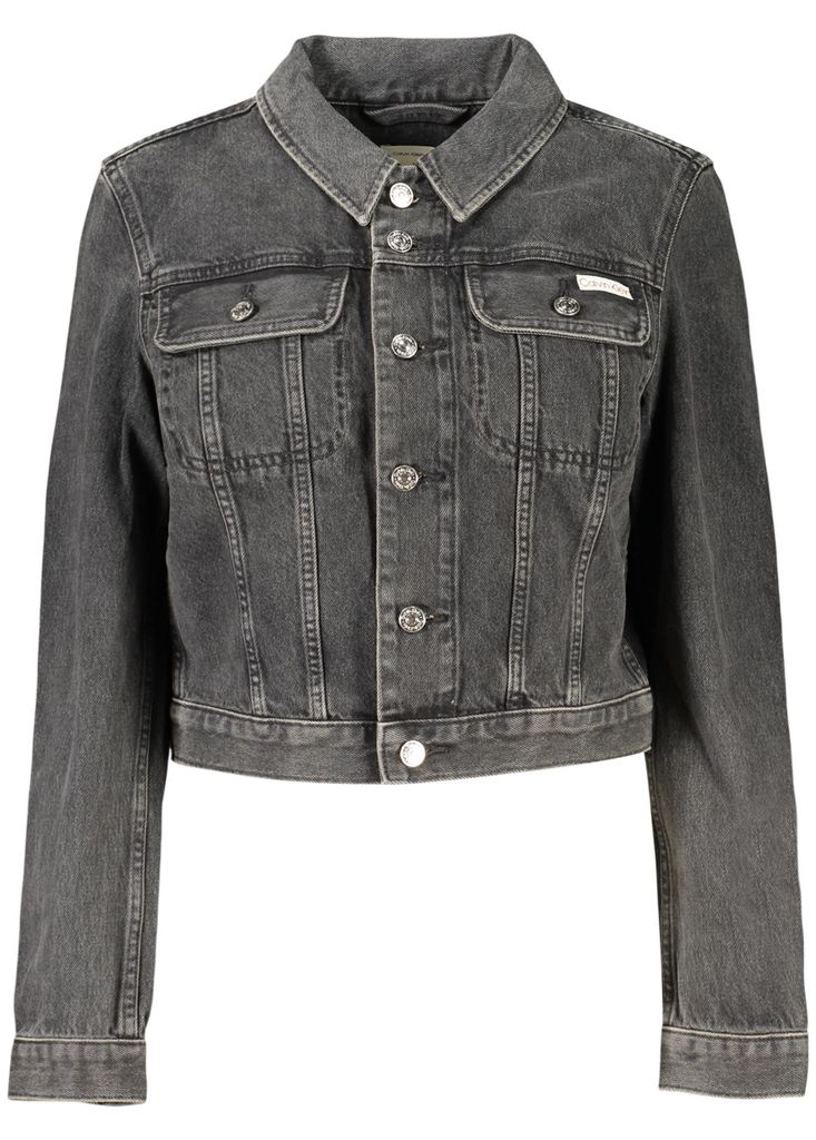 Stilvolle Damen Jeansjacke in Schwarz mit Knöpfen und Taschen