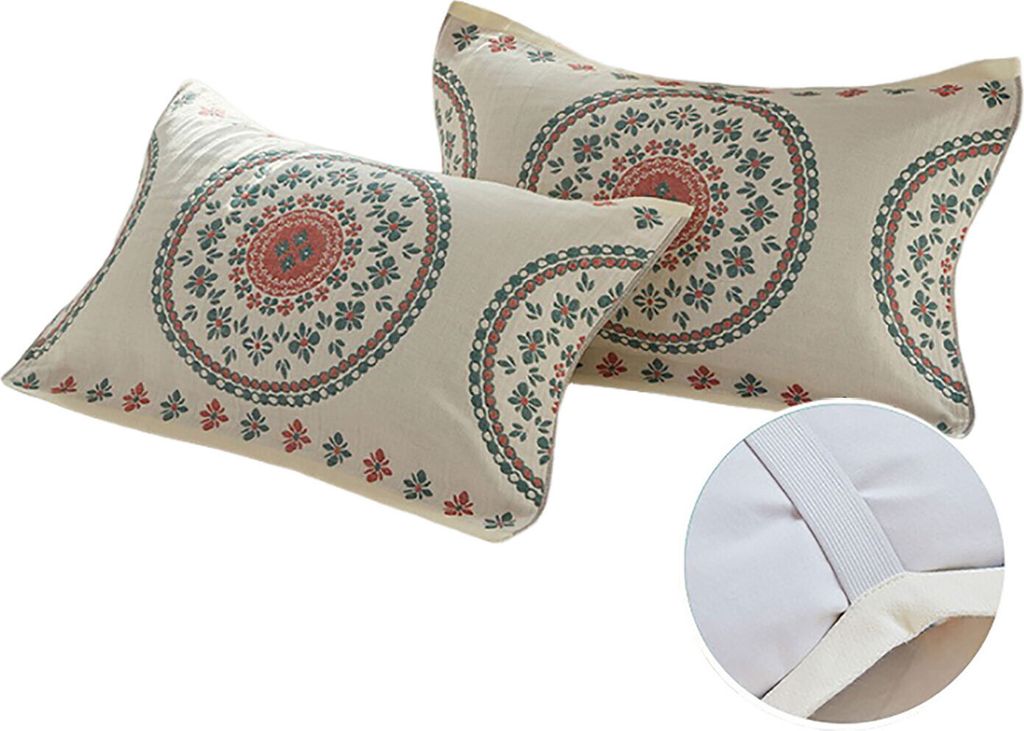 2 Stück 100% Baumwolle Bequem und Atmungsaktiv Kissenbezug Schal mit Riemen, Größe; 52x75cm, Stil: A