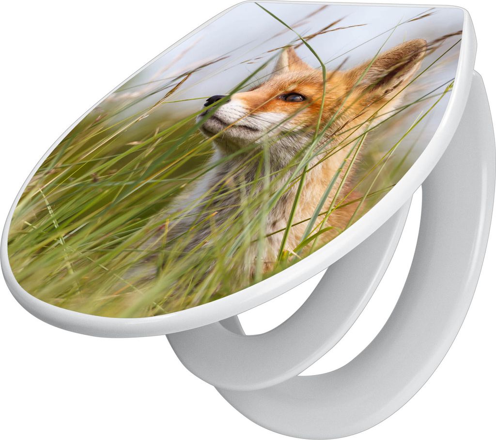 banjado Familien WC Sitz mit Absenkautomatik 37x44,5x5cm -Fuchs - Klodeckel/Klobrille mit kindersitz aus hochwertigem Polypropylen - universeller T...