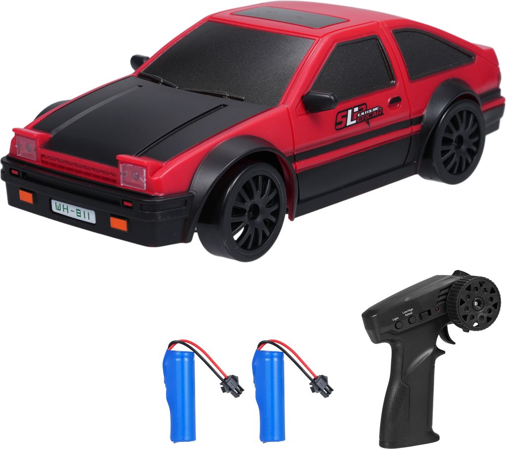 Ferngesteuertes Auto, 2,4 GHz, 4WD-Driftfahrzeug im Massstab 1:24, mit LED-Leuchten, Rennreifen und 2 wiederaufladbaren Batterien, Autospielzeug-Ge...