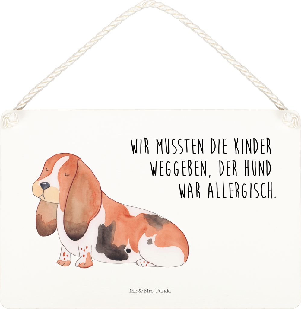 Mr. & Mrs. Panda Schild Hund Basset Hound DIN A5 - Weiß - Geschenk, wandtafel, Deko, Türschild, holzbild, Holzschild, Sprüche, Süß, Kinderlos