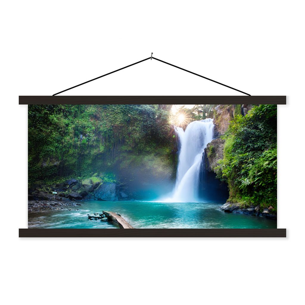 MuchoWow Textilposter Wasserfall - Steine - Landschaft - Pflanzen - Wasser 60x30 cm mit schwarzem Rahmen - Textilien