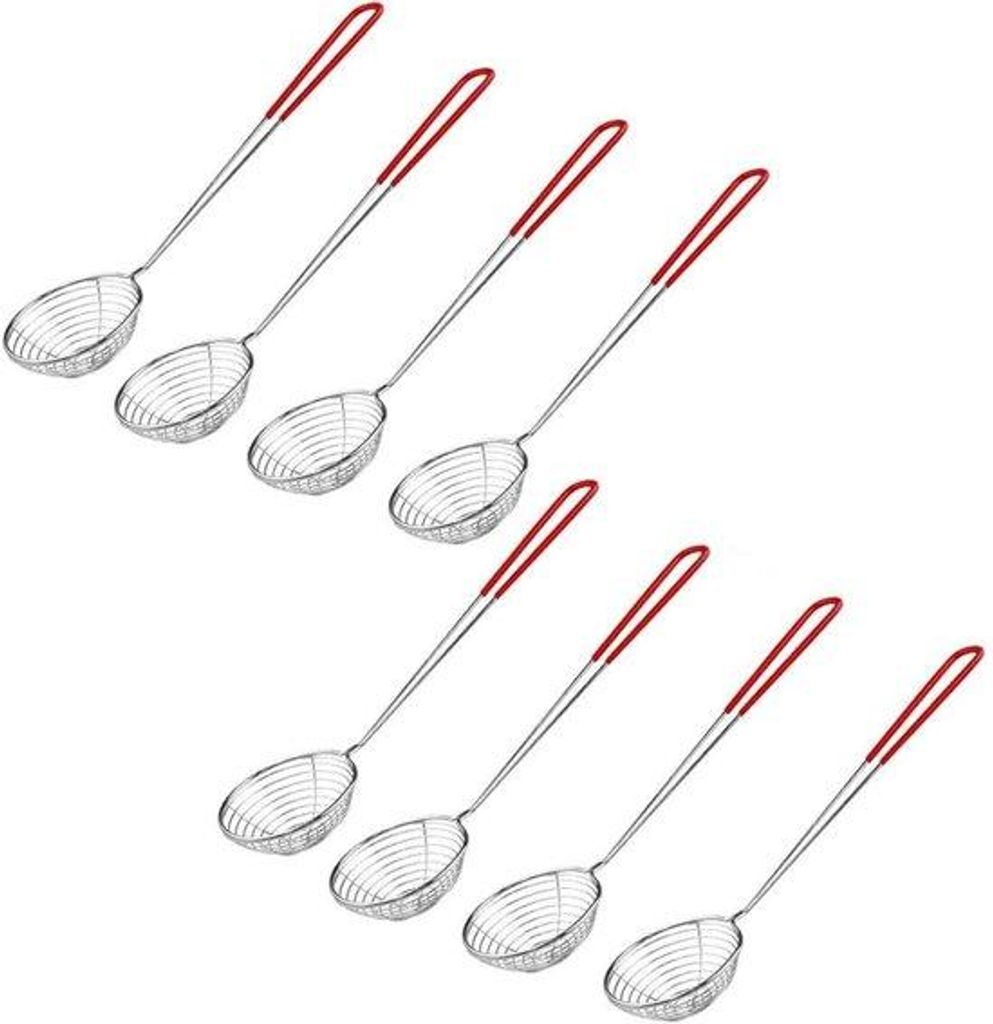 8-teiliges Silikon-Handgriff-Siebset - mit langem Stahlrohr - feinmaschige Löffel - für Haushalt und Geschirrspülmaschine - geeignet für Bubble...