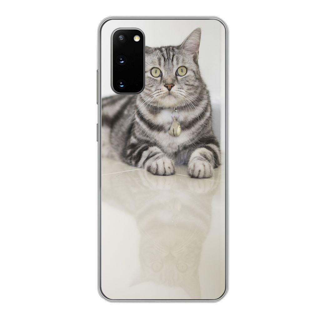 MuchoWow Handyhülle Schutzhülle Hülle für Samsung Galaxy S20 Katze - Grau - Tier - Mädchen - Kinder - Jungen - Kind Silikon Softcase Handy H...