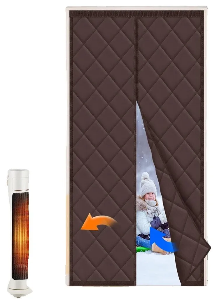 Rideau magnétique anti-courant d'air marron 90x205cm isolation porte