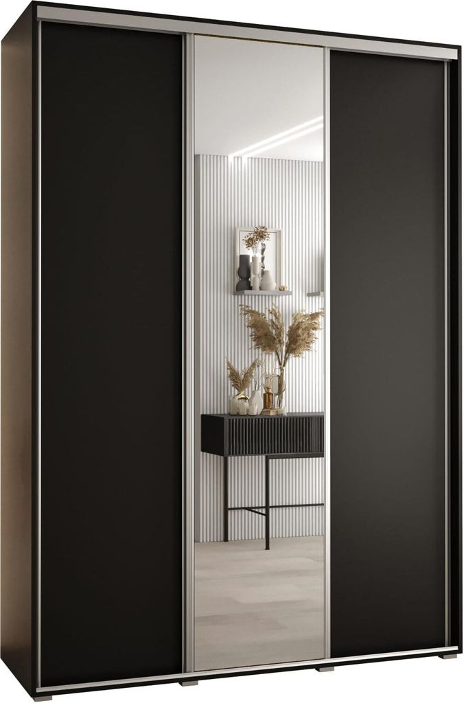 MEBLE KRYSPOL Cannes 3 Schrank mit 3 Schiebetüren - 205,2x200x45 cm - Schwarz Schwarz Silber