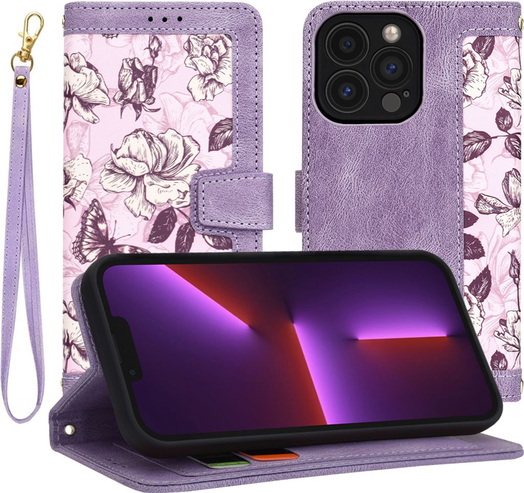 Techsuit FlipCraft Book Wallet Klapphülle mit Kabel für Apple iPhone 13 Pro - Mysterious Purple