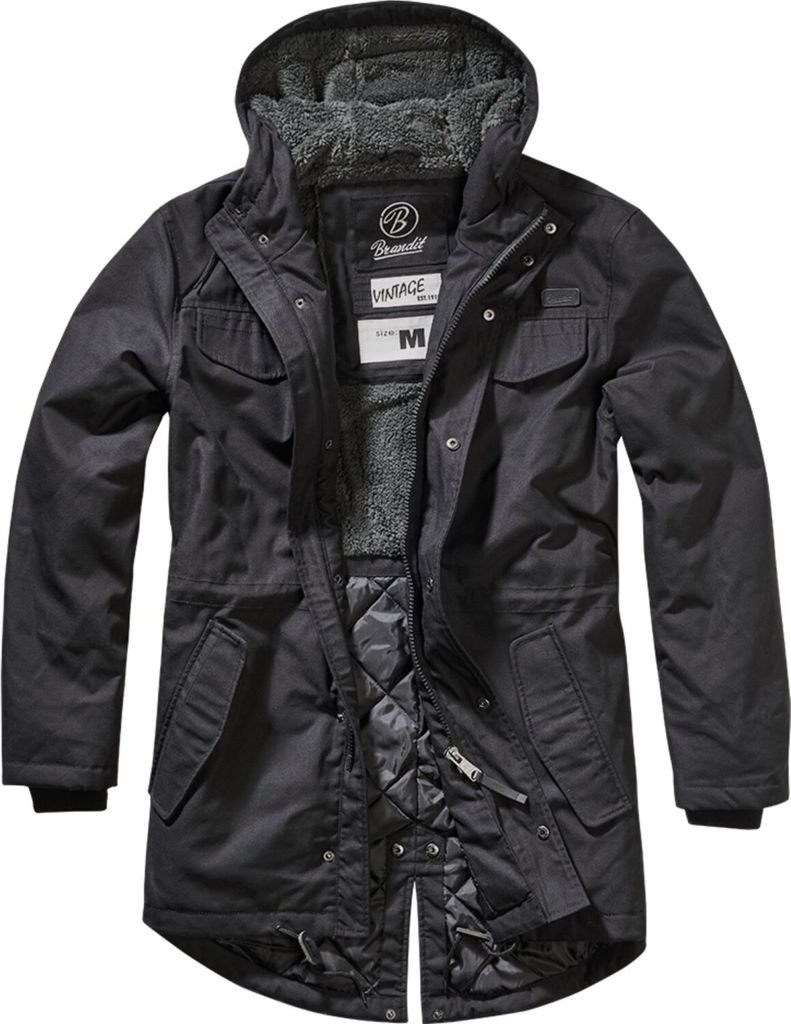 Brandit Winterjacke Herren Marsh Lake Teddyparka schwarz L