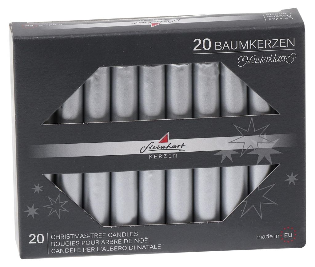 Baumkerzen Edelglanz Silber 95 x Ø 13 mm, 20 Stück Produktbild 