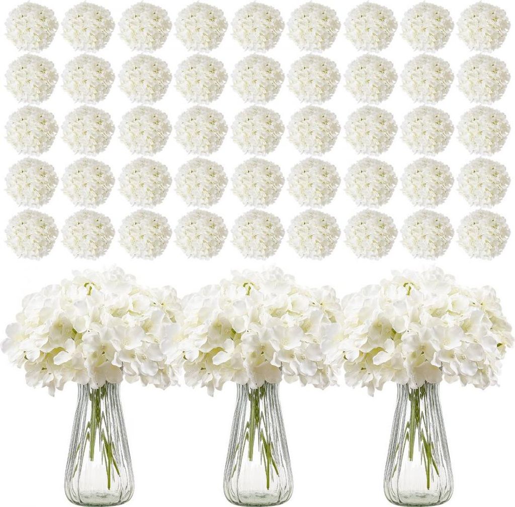 305x Seidenhortensien Kunstblumen 25cm - Künstlicher Blumenstrauß in Weiß - Dekorative Seidenblumen