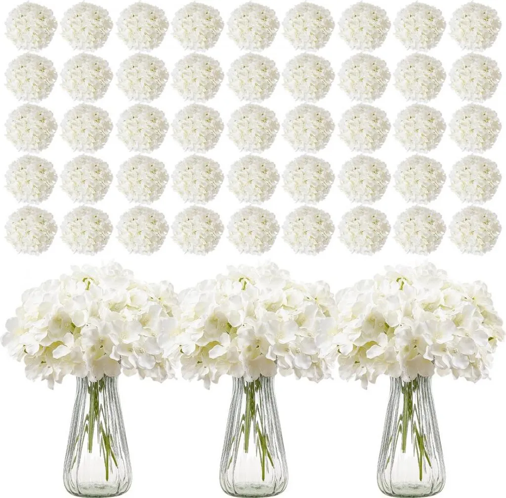 Lot de 305 hortensias en soie blanc 25cm pour bouquet artificiel chic