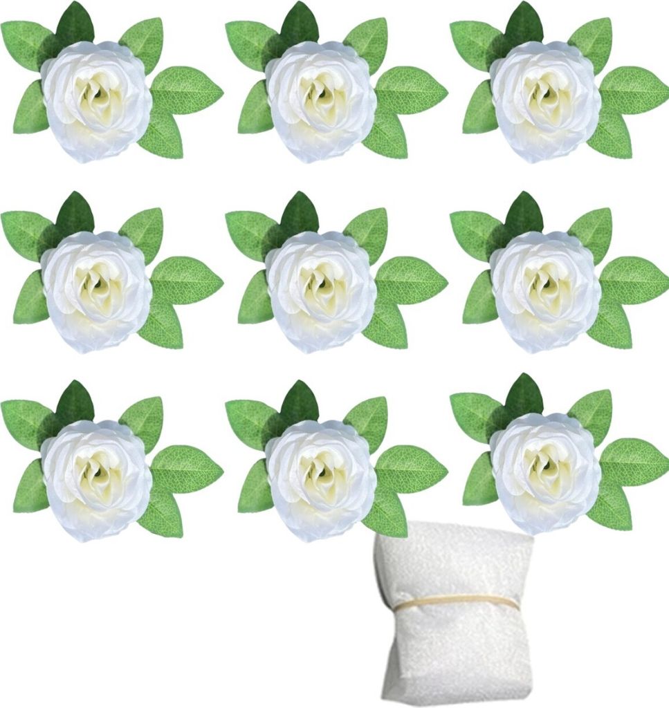 Set 9 cremefarbene Rosen mit Schleife Hochzeitsdeko künstlich für Auto