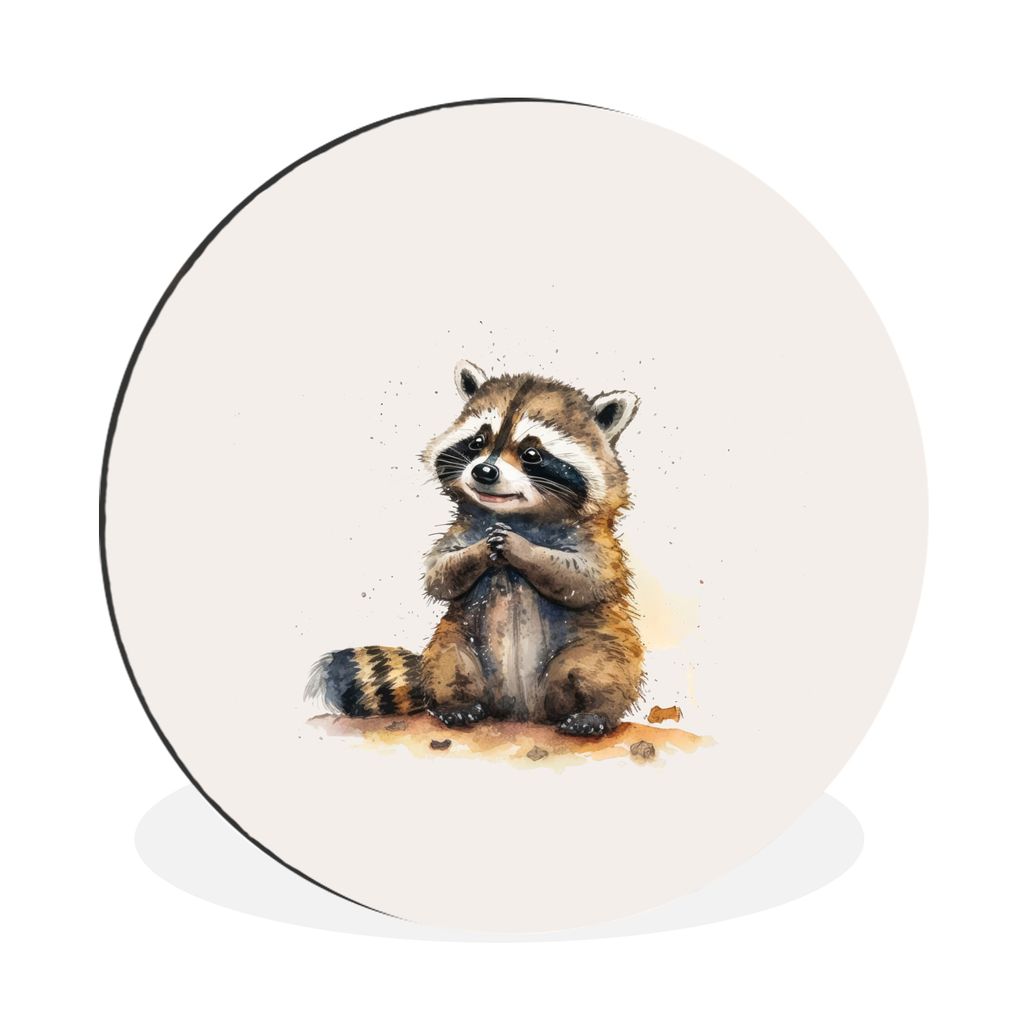 MuchoWow Aluminium Wandkreis Waschbär - Wasserfarben - Tiere - Kinder Ø 30 cm Wanddeko Modern Wohnzimmer - Wand Bild - Wohnzimmer - Runde Bilde...