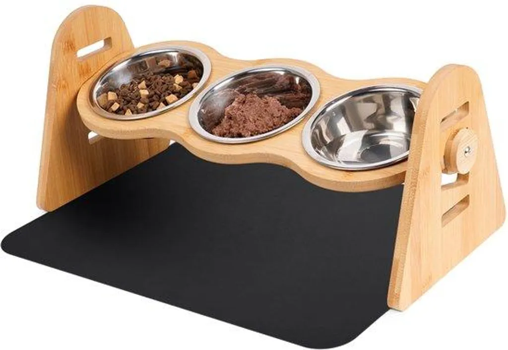 Gamelle ergonomique pour chat et petit chien en bambou avec 4 niveaux