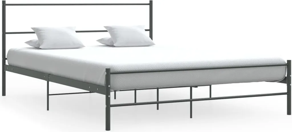 Lit double 140x200 cm en métal gris - Sommier intégré haute résistance