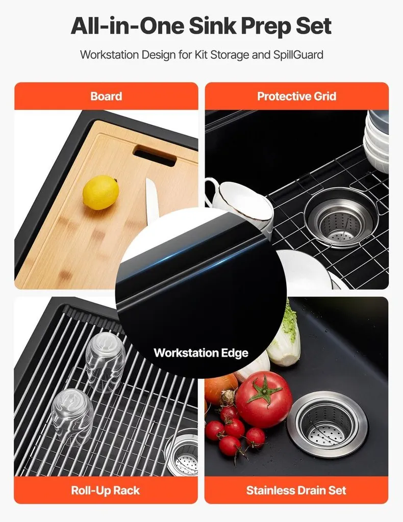 Évier de cuisine granit 76 cm sous plan avec cuve profonde anti-rayure - 4