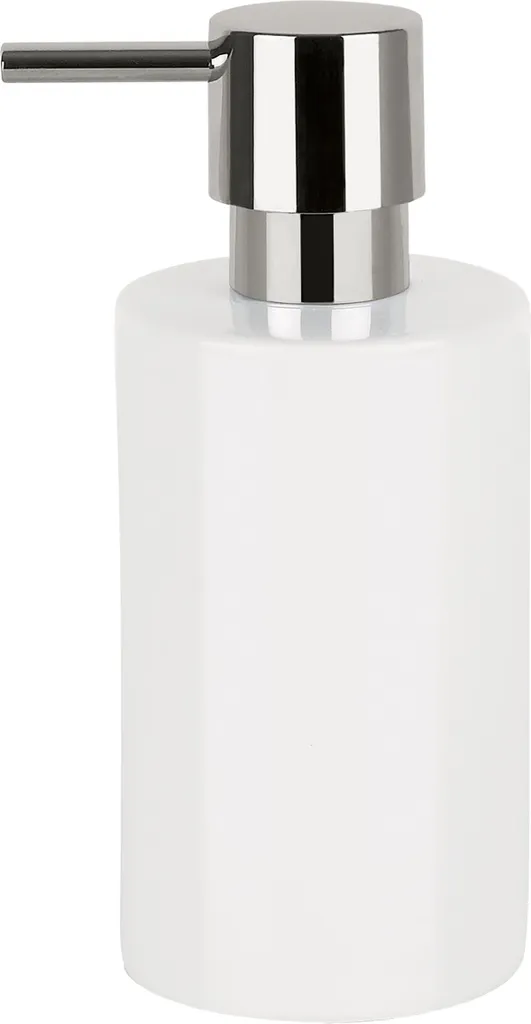 Distributeur de savon Spirella Tube en porcelaine blanche avec pompe