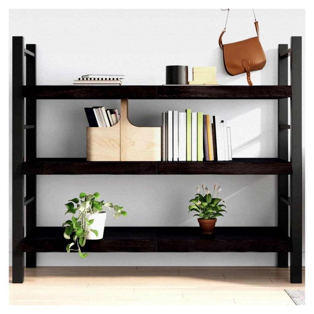 Wandregal Dunkelbraun, 140 x 50 x (2-6) cm, behandeltes Massivholz, Eiche