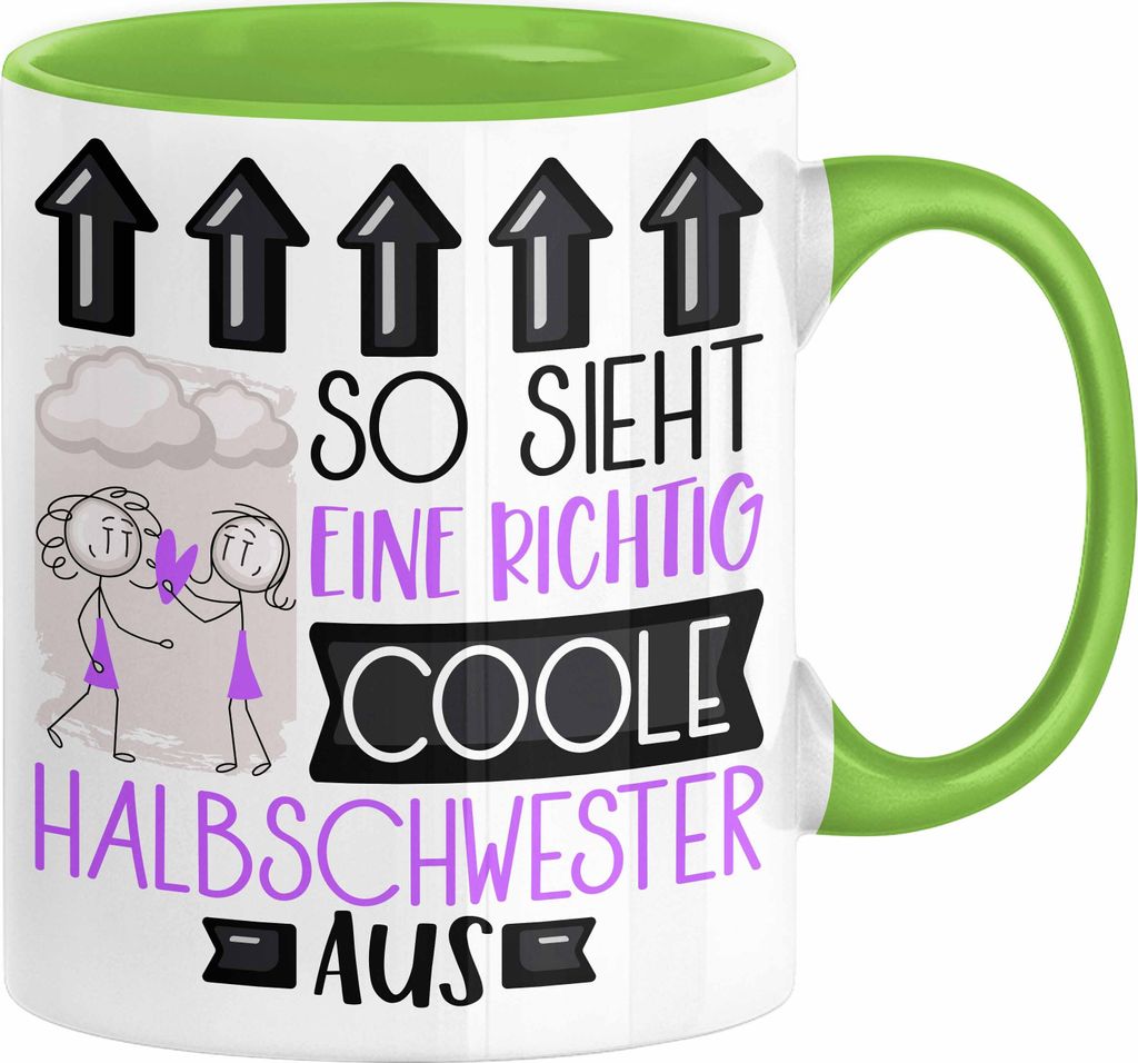 Halbschwester Geschenk Tasse Geschenkidee für Halbschwester Geburtstag Weihnachten Spruch So Sieht Eine Richtig Coole Halbschwester Aus Kaffee-Bec...