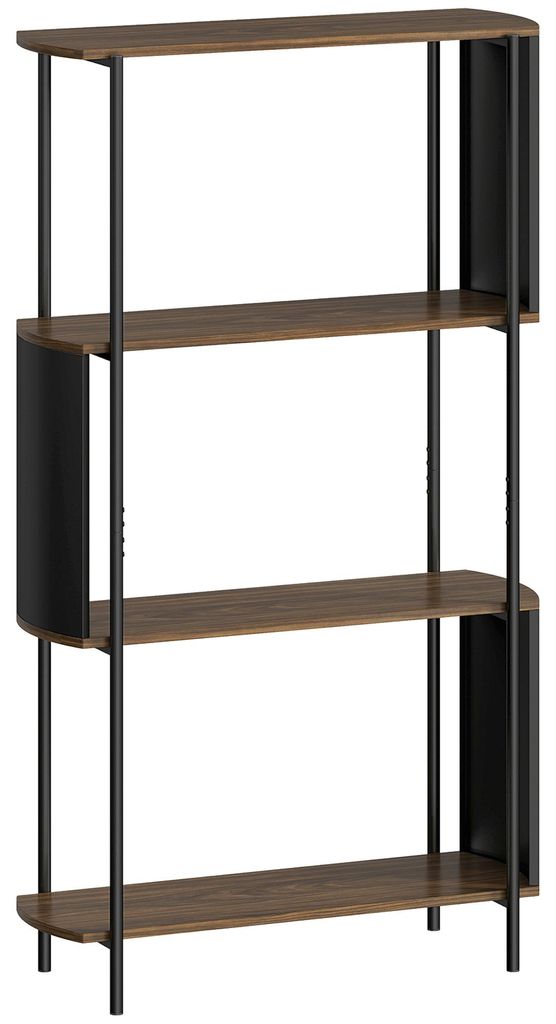 4-stufiges Regal, freistehendes Regal mit geschwungenem Design, industrielles Bücherregal, braune Holzoptik