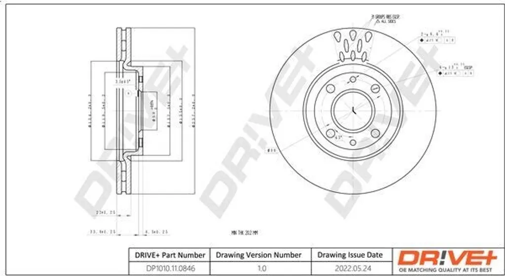Disque frein Dr!ve+ DP1010.11.0846 - Stop vibrations - Fiat 500 Mito