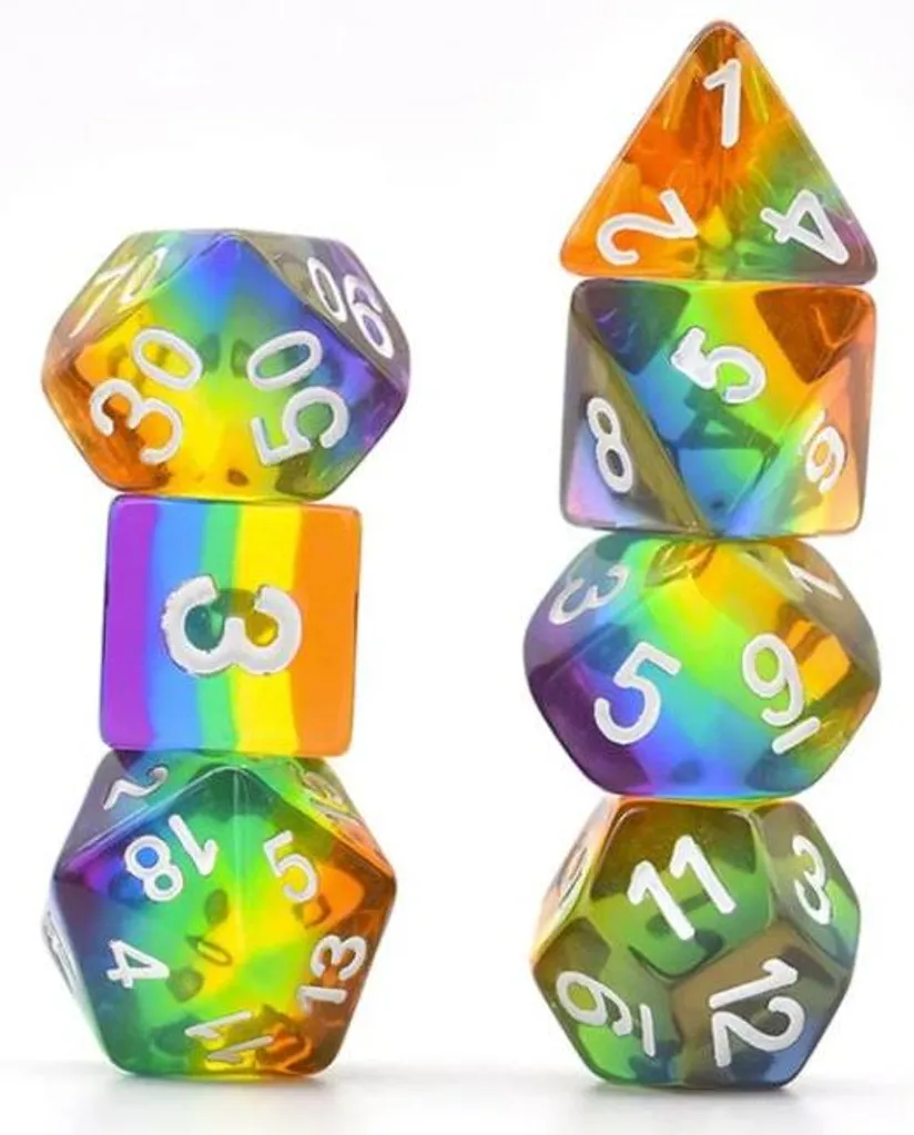 Dés de JdR transparents Rainbow RPG pour éviter les mauvais lancers